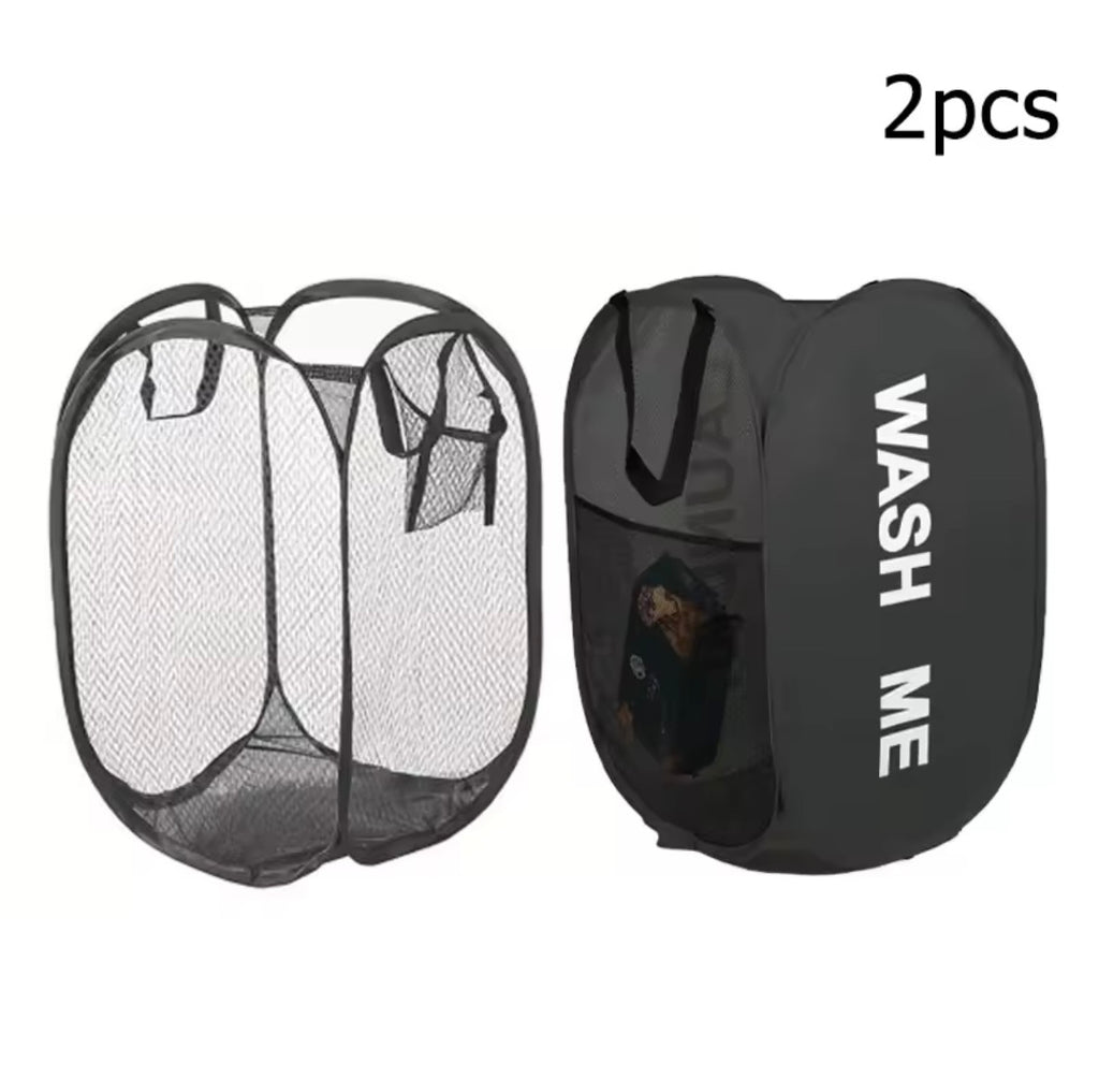 Pop-Up Mesh Laundry Hamper - Foldable Clothes Basket with Handles & Side Pocket