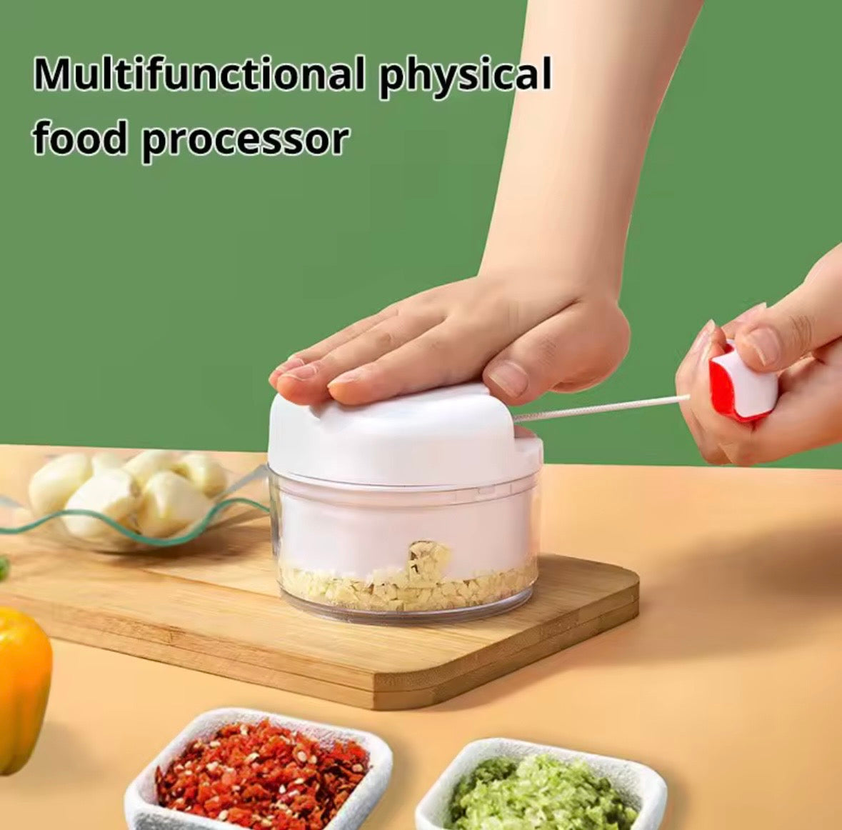 Manual Food Chopper & Mini Vegetable Cutter - Multi-Functional Pull-String Meat & Garlic Grinder