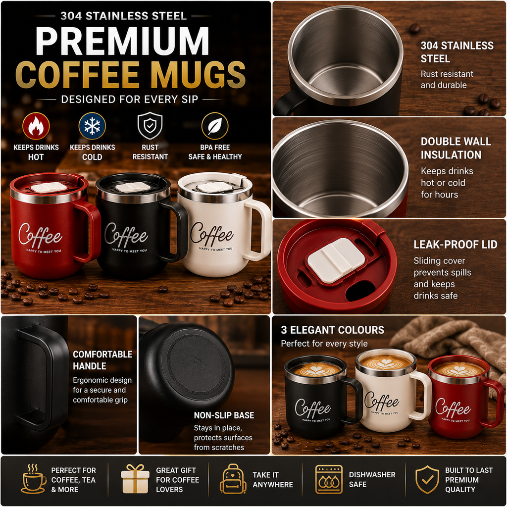 BUY 2, GET 1 FREE – Premium 304 Stainless Steel Insulated Coffee Mug ☕