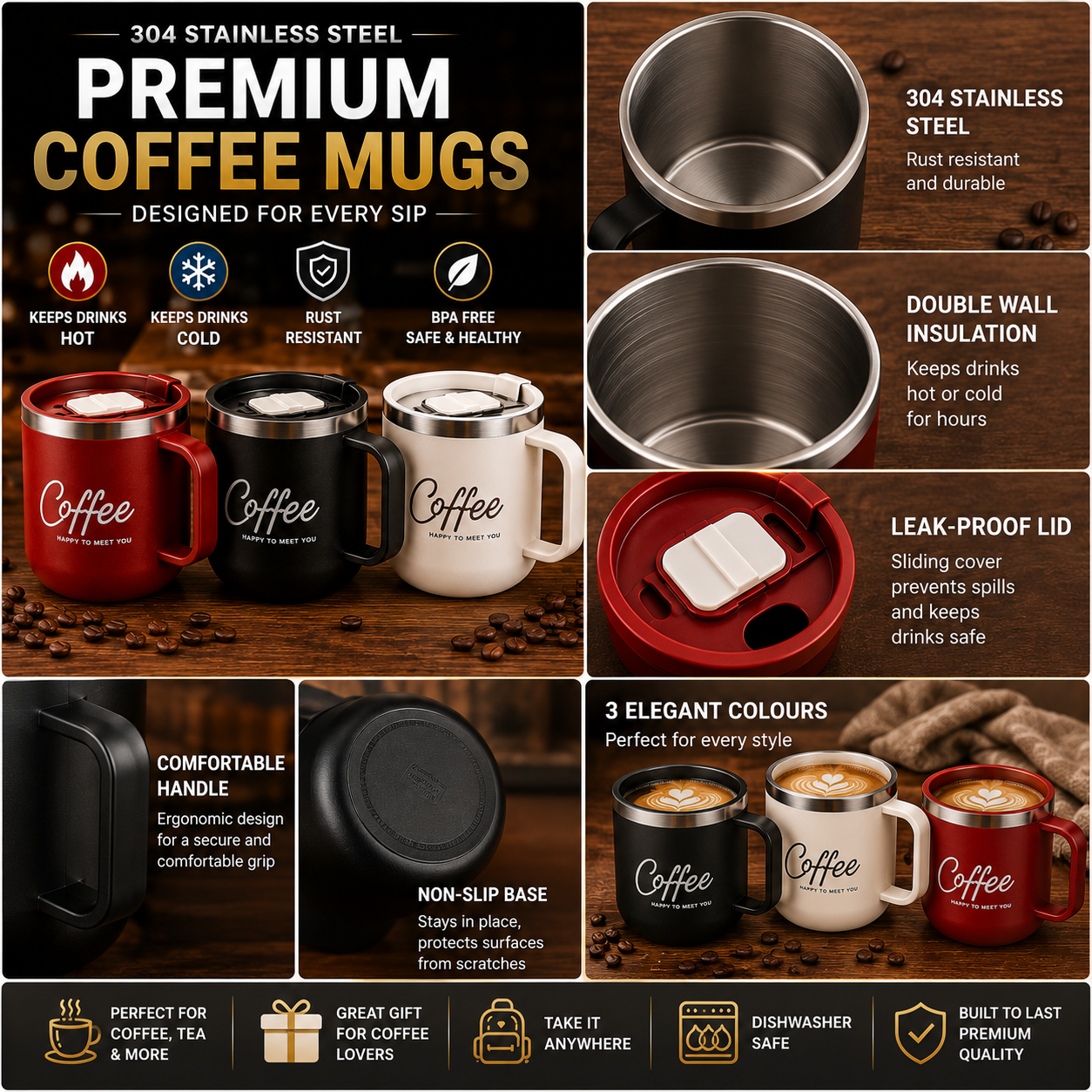 BUY 2, GET 1 FREE – Premium 304 Stainless Steel Insulated Coffee Mug ☕