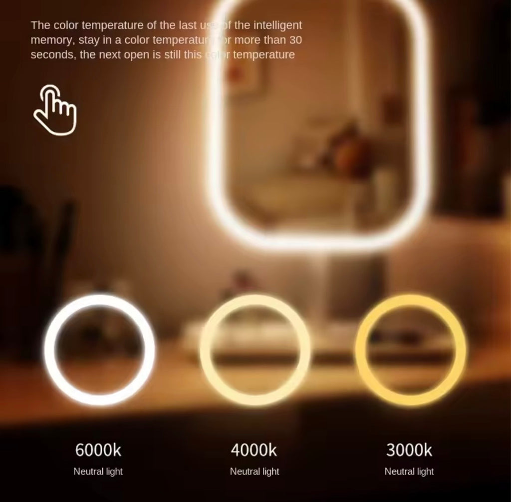LED Makeup Mirror with Smart Touch Light - Rechargeable Desktop Vanity Mirror