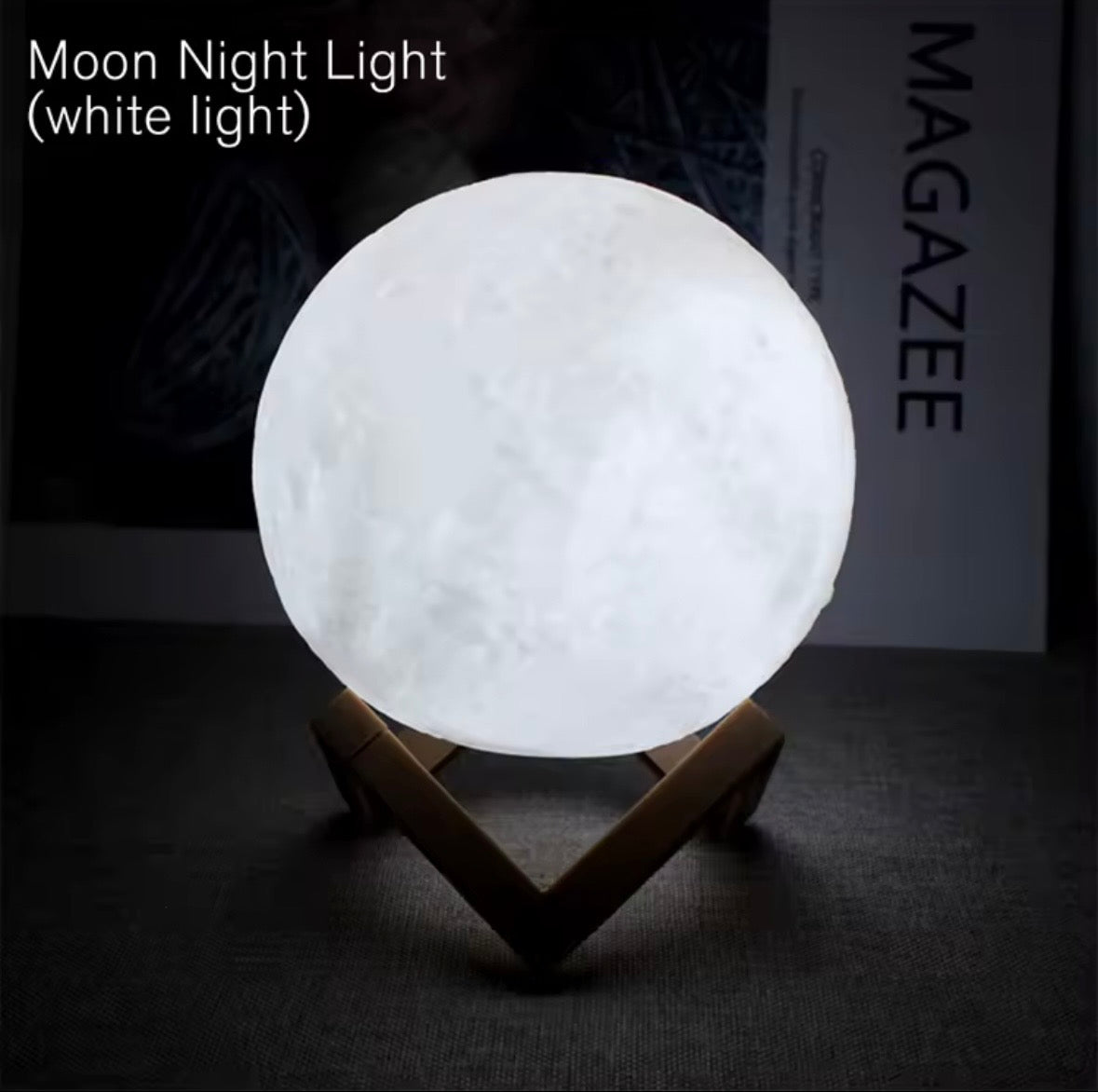 3D Moon Lamp Night Light, Rechargeable LED Bedside Desk Touch Sensor Lamp with Wooden Stand, 7-Color Changing Cycle Illusion Lunar Light for Bedroom Decor, Kids & Adults Gifts