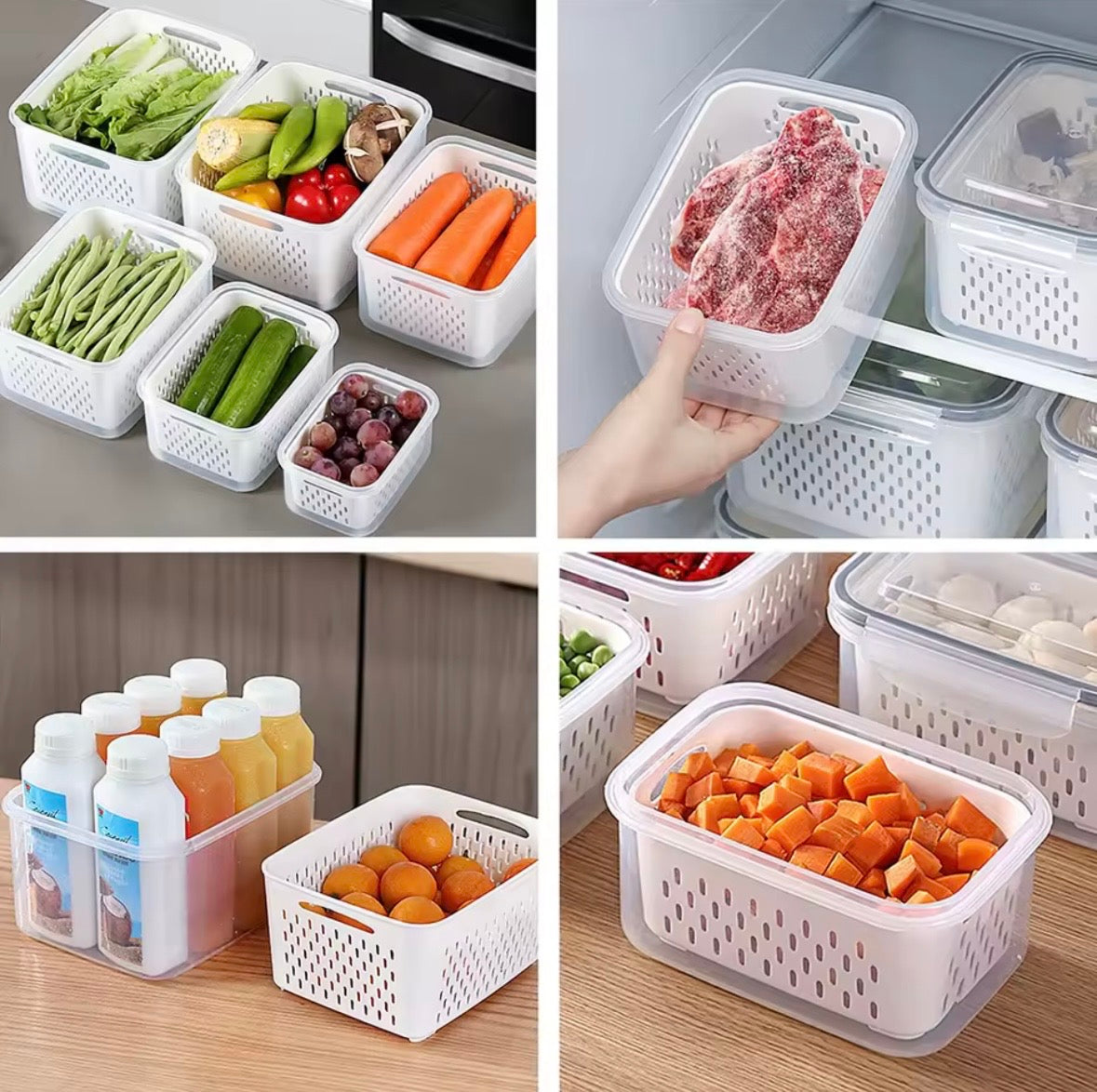 Clear Acrylic Fridge Organiser Bins with Handles – Stackable Kitchen & Pantry Storage Containers for Fruit, Vegetables, and Snacks (Set of 4)