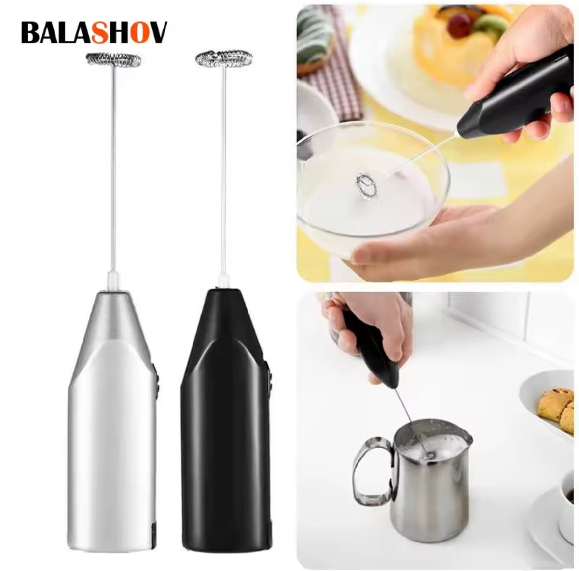 Handheld Electric Milk Frother - Cordless Coffee Whisk & Drink Mixer