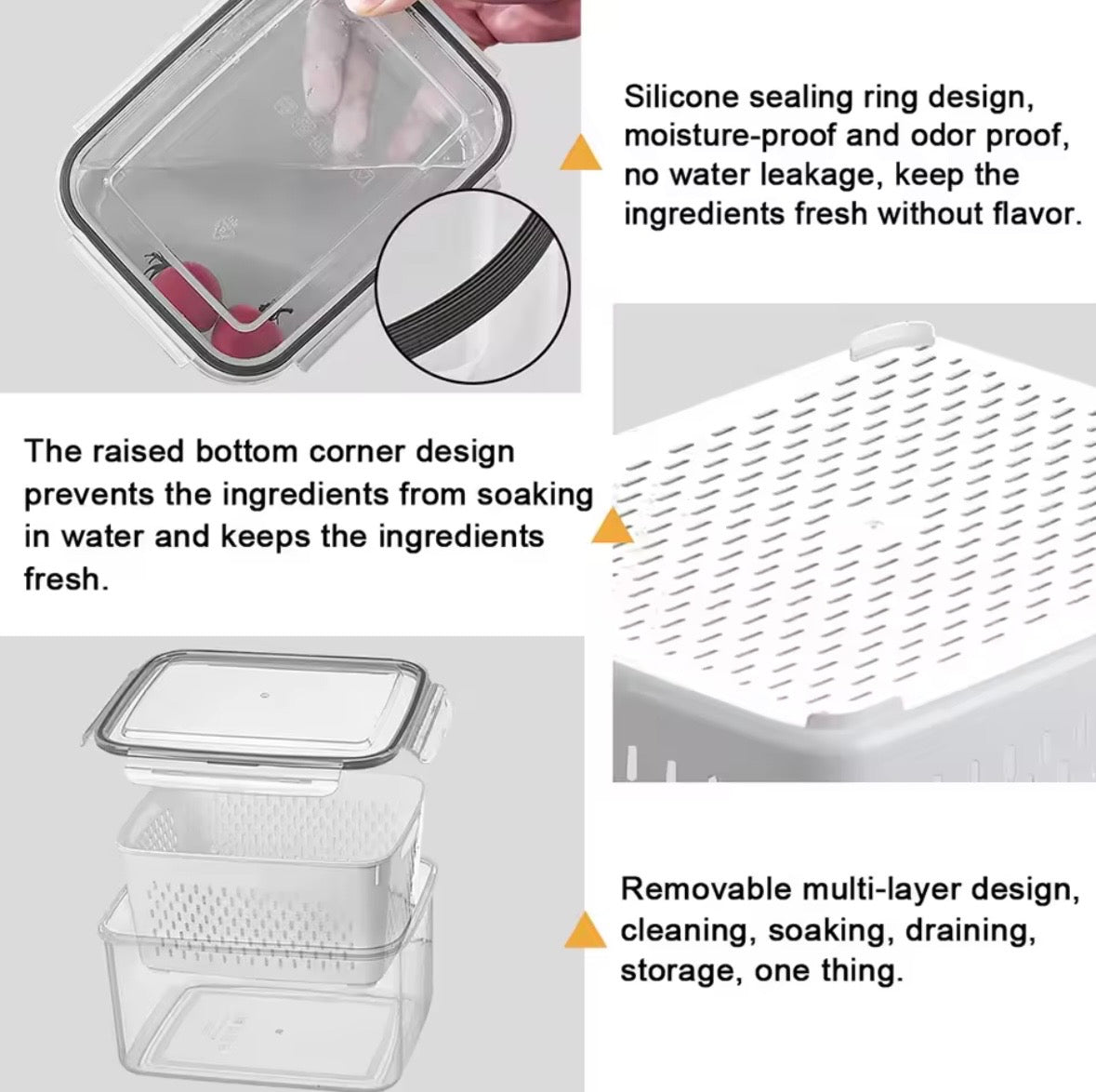 Clear Acrylic Fridge Organiser Bins with Handles – Stackable Kitchen & Pantry Storage Containers for Fruit, Vegetables, and Snacks (Set of 4)