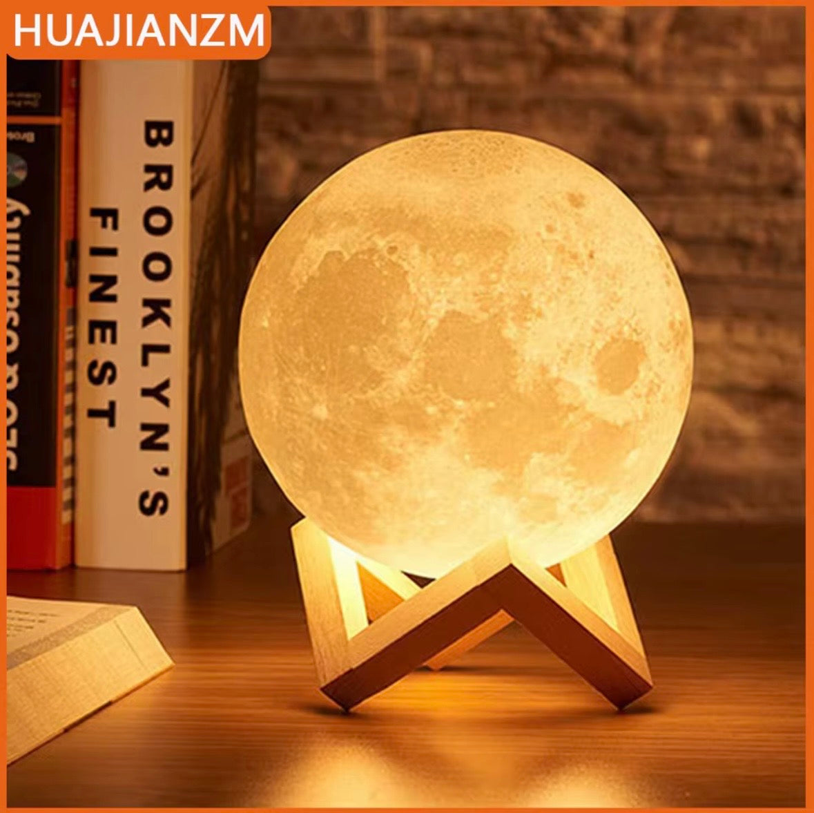 3D Moon Lamp Night Light, Rechargeable LED Bedside Desk Touch Sensor Lamp with Wooden Stand, 7-Color Changing Cycle Illusion Lunar Light for Bedroom Decor, Kids & Adults Gifts