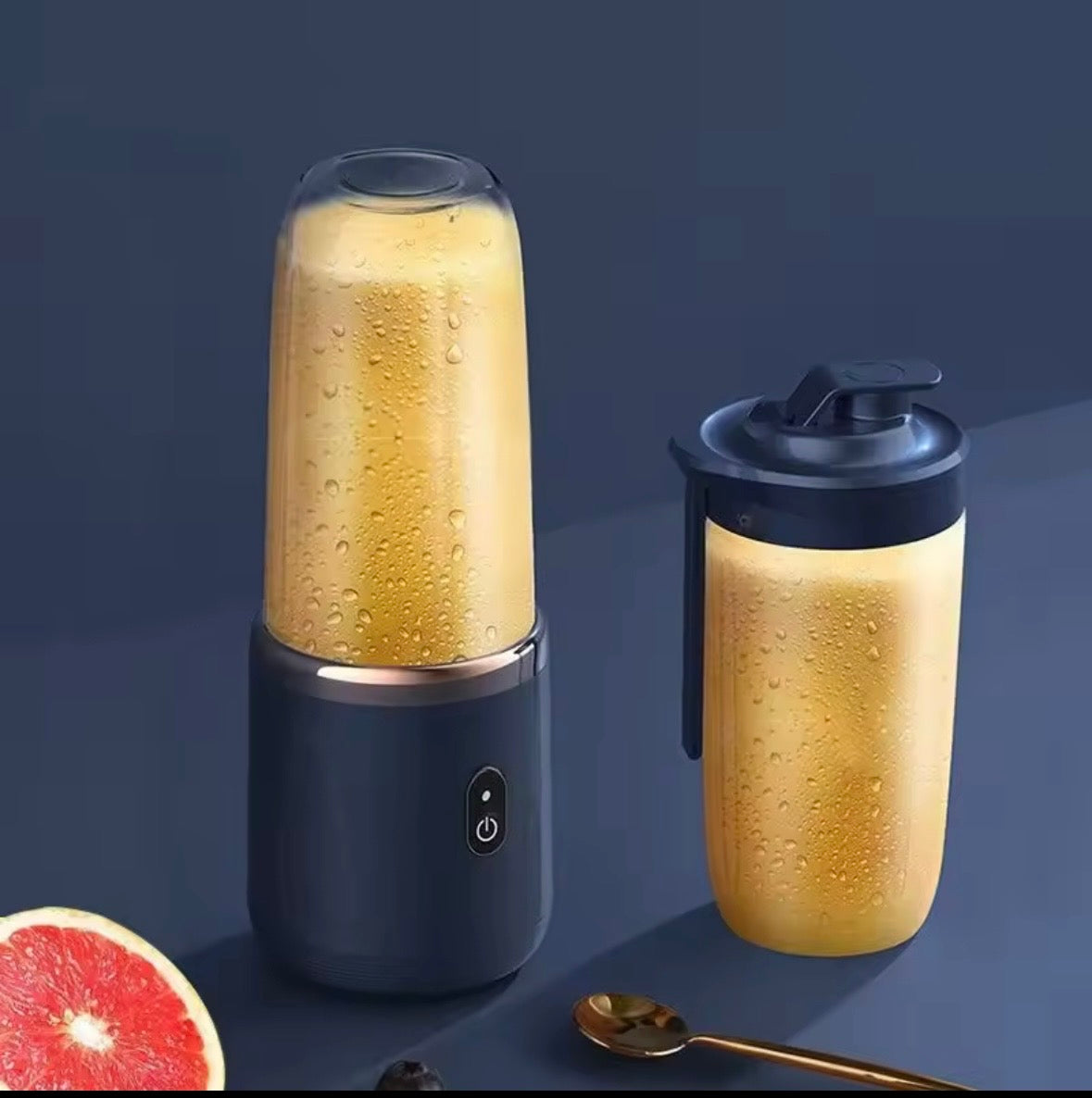 Portable Mini Blender, USB Rechargeable Personal Size Juicer & Smoothie Maker with Travel Lid, Cordless Electric Mixer for Shakes and Smoothies (Navy Blue)