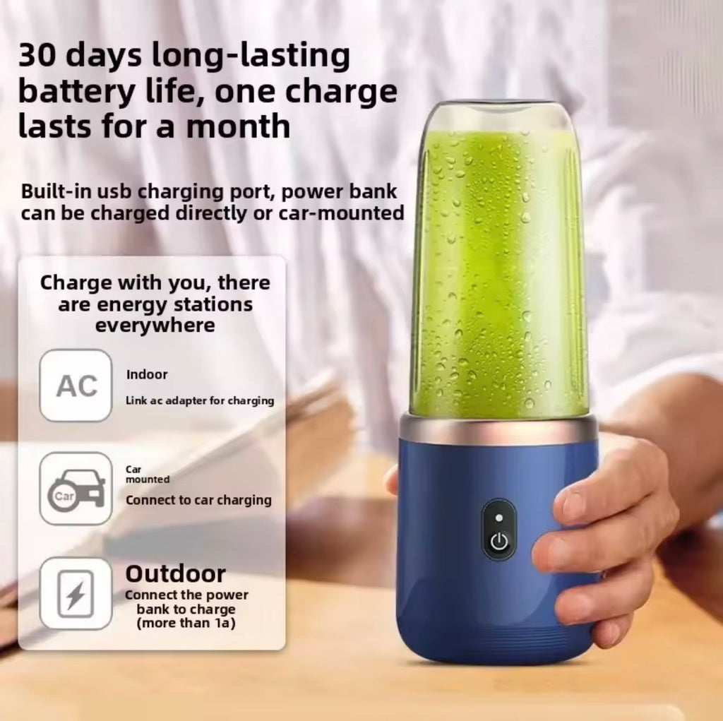 Portable Mini Blender, USB Rechargeable Personal Size Juicer & Smoothie Maker with Travel Lid, Cordless Electric Mixer for Shakes and Smoothies (Navy Blue)