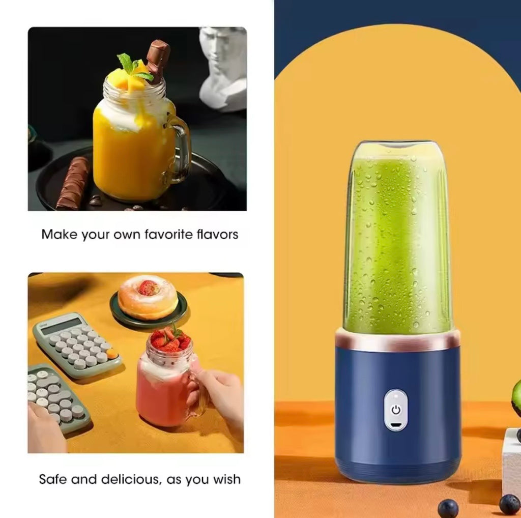 Portable Mini Blender, USB Rechargeable Personal Size Juicer & Smoothie Maker with Travel Lid, Cordless Electric Mixer for Shakes and Smoothies (Navy Blue)