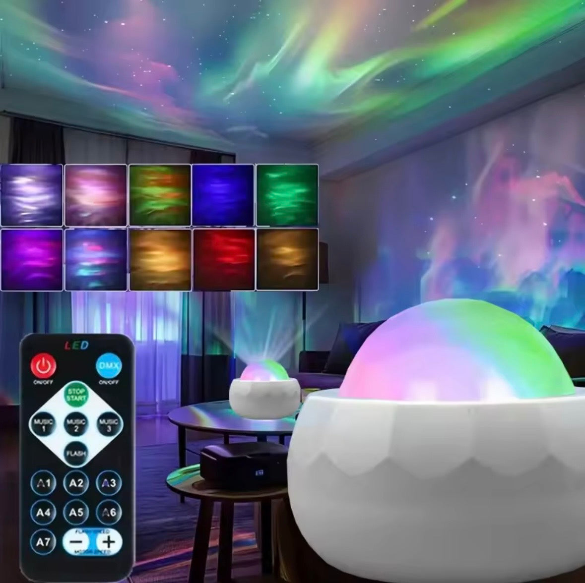 LED Galaxy Star Projector Night Light | Ocean Wave Ceiling Projector with Remote Control | 10 Color Modes Aurora Mood Lighting for Bedroom, Gaming Room & Home Cinema