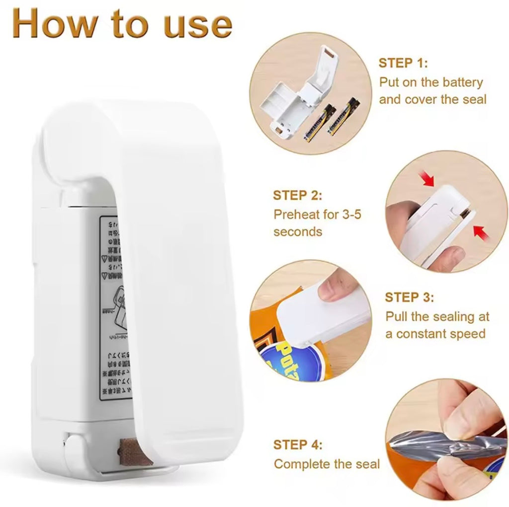 1 Mini Bag Sealer and Cutter | Portable Handheld Heat Sealer for Plastic & Snack Bags | Eco-Friendly Food Storage & Freshness Saver (White)