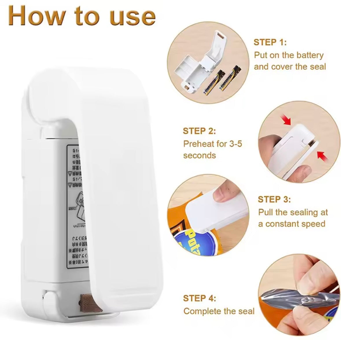1 Mini Bag Sealer and Cutter | Portable Handheld Heat Sealer for Plastic & Snack Bags | Eco-Friendly Food Storage & Freshness Saver (White)