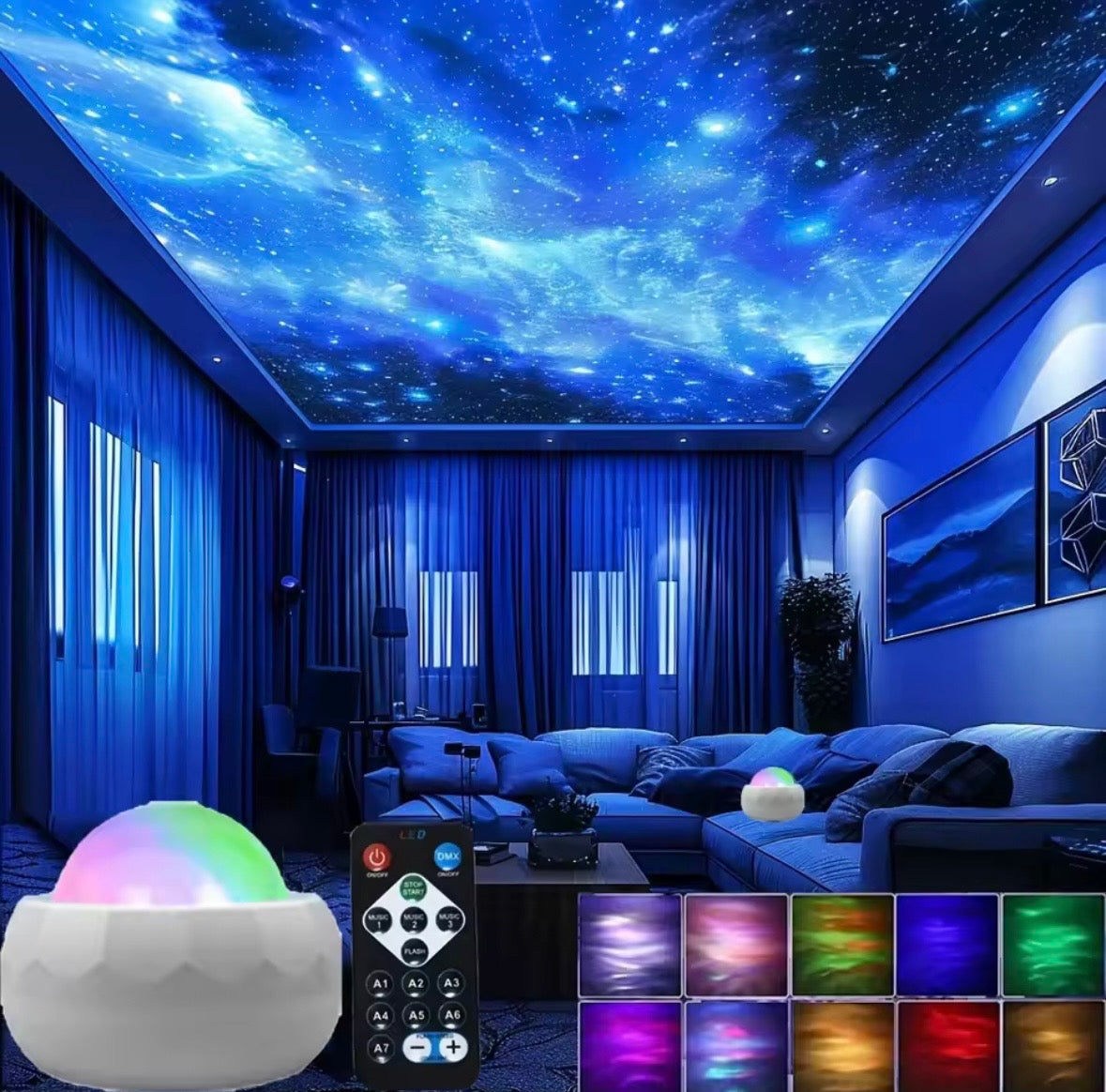 LED Galaxy Star Projector Night Light | Ocean Wave Ceiling Projector with Remote Control | 10 Color Modes Aurora Mood Lighting for Bedroom, Gaming Room & Home Cinema