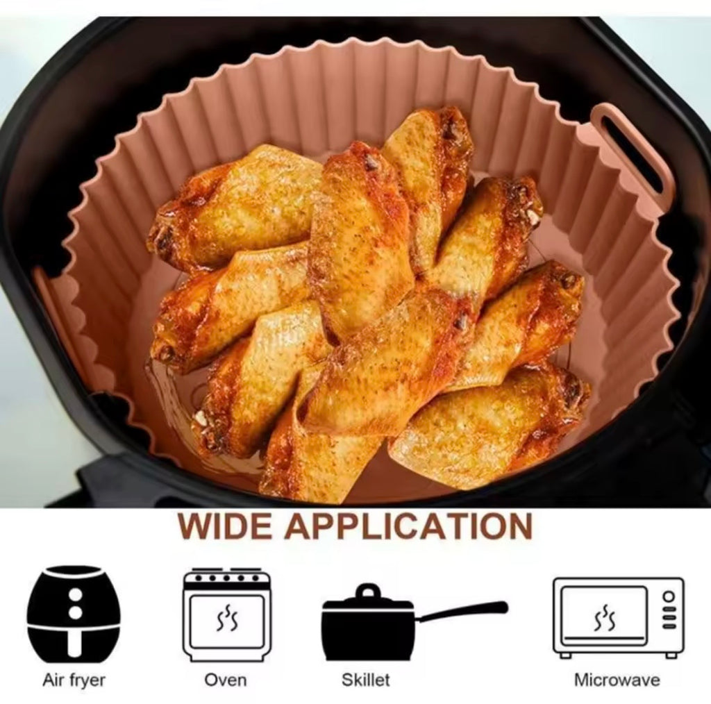 Buy 1 Get 2! - Reusable Silicone Air Fryer Liner - Non-Stick Round Air Fryer Silicone Basket with Handles