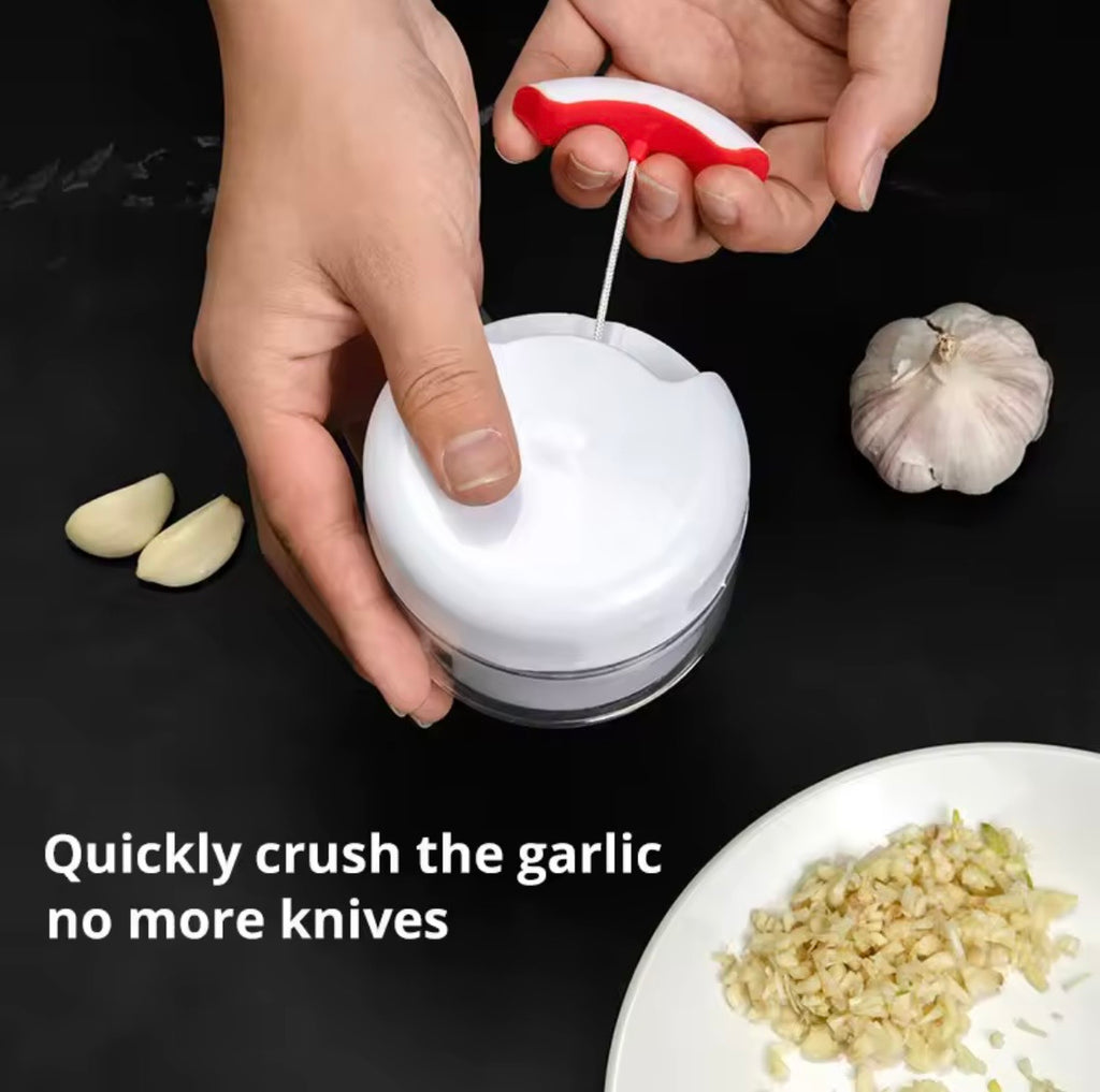 Manual Food Chopper & Mini Vegetable Cutter - Multi-Functional Pull-String Meat & Garlic Grinder