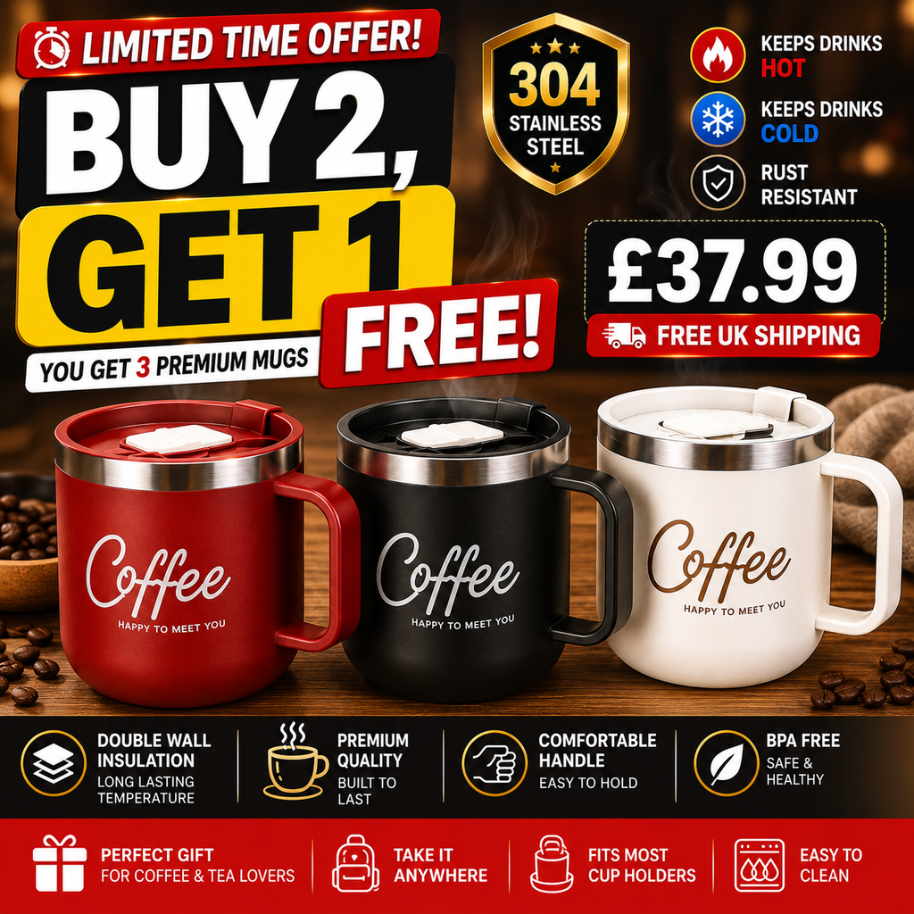 BUY 2, GET 1 FREE – Premium 304 Stainless Steel Insulated Coffee Mug ☕