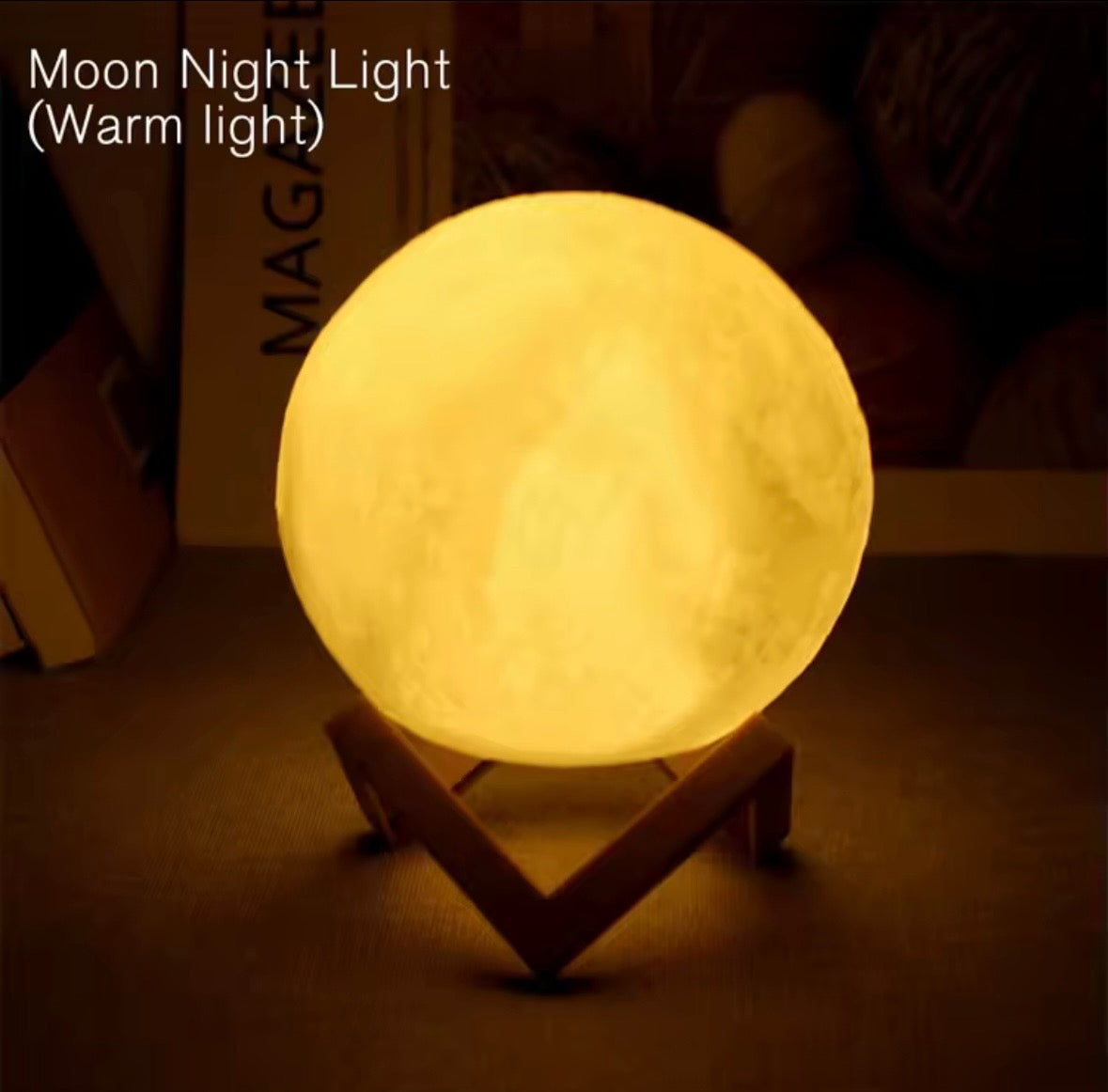 3D Moon Lamp Night Light, Rechargeable LED Bedside Desk Touch Sensor Lamp with Wooden Stand, 7-Color Changing Cycle Illusion Lunar Light for Bedroom Decor, Kids & Adults Gifts
