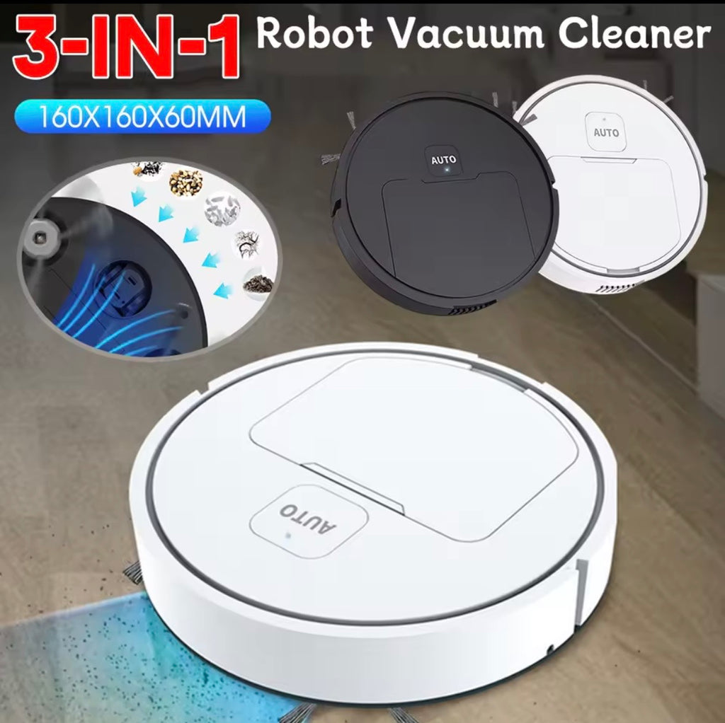 3-in-1 Mini Robot Vacuum Cleaner | Rechargeable Smart Robotic Sweeper, Vacuum & Mop | Low-Profile Quiet Floor Cleaner for Pet Hair, Dust & Hard Floors (Black/White)
