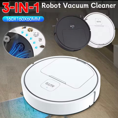 3-in-1 Mini Robot Vacuum Cleaner | Rechargeable Smart Robotic Sweeper, Vacuum & Mop | Low-Profile Quiet Floor Cleaner for Pet Hair, Dust & Hard Floors (Black/White)