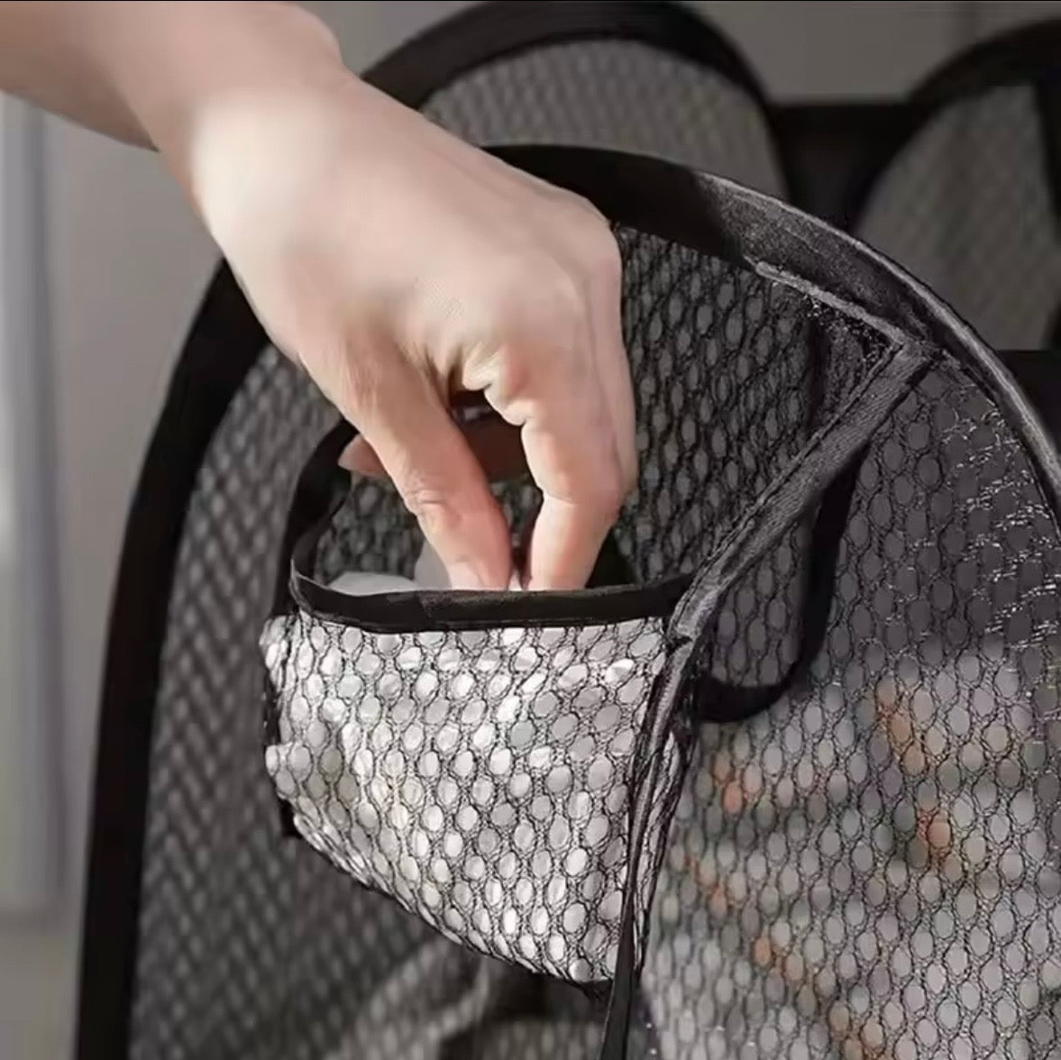 Pop-Up Mesh Laundry Hamper - Foldable Clothes Basket with Handles & Side Pocket