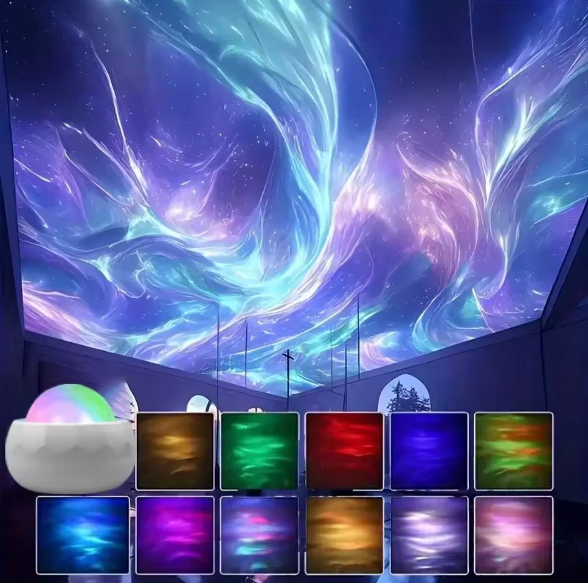 LED Galaxy Star Projector Night Light | Ocean Wave Ceiling Projector with Remote Control | 10 Color Modes Aurora Mood Lighting for Bedroom, Gaming Room & Home Cinema