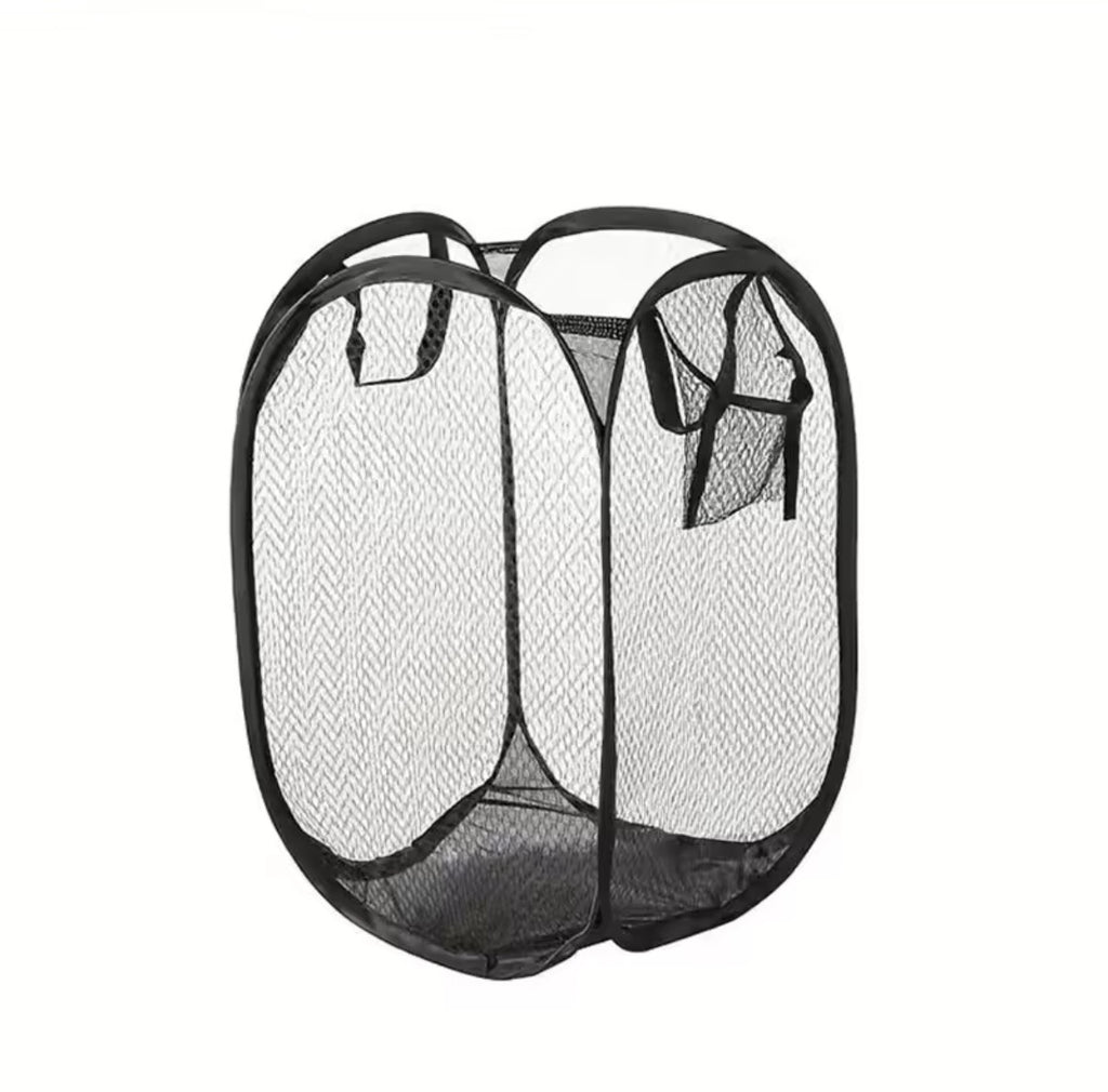 Pop-Up Mesh Laundry Hamper - Foldable Clothes Basket with Handles & Side Pocket